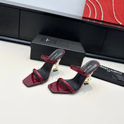 YSL 26S DOUBLE-STRAP HEELED SANDALS 100 MM IN DARK RED CALFSKIN