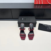 YSL 26S DOUBLE-STRAP HEELED SANDALS 100 MM IN DARK RED CALFSKIN