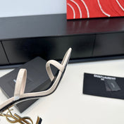 YSL 26S DOUBLE-STRAP HEELED SANDALS 100 MM IN CREAM BEIGE CALFSKIN