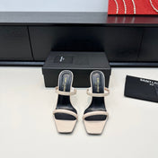 YSL 26S DOUBLE-STRAP HEELED SANDALS 100 MM IN CREAM BEIGE CALFSKIN
