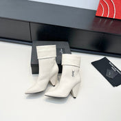 YSL 26S FOLD-OVER ANKLE BOOTS IN CREAM WHITE CALFSKIN