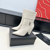 YSL 26S FOLD-OVER ANKLE BOOTS IN CREAM WHITE CALFSKIN