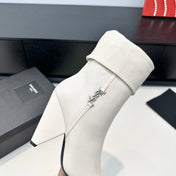 YSL 26S FOLD-OVER ANKLE BOOTS IN CREAM WHITE CALFSKIN