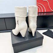YSL 26S FOLD-OVER ANKLE BOOTS IN CREAM WHITE CALFSKIN
