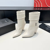 YSL 26S FOLD-OVER ANKLE BOOTS IN CREAM WHITE CALFSKIN