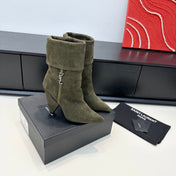 YSL 26S FOLD-OVER ANKLE BOOTS IN MOSS GREEN SUEDE