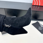 YSL 26S FOLD-OVER ANKLE BOOTS IN BLACK SUEDE