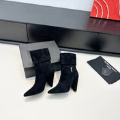 YSL 26S FOLD-OVER ANKLE BOOTS IN BLACK SUEDE