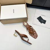 YSL 26S QUILTED THONG SANDALS 50 MM IN BROWN LAMBSKIN
