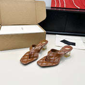 YSL 26S QUILTED THONG SANDALS 50 MM IN BROWN LAMBSKIN