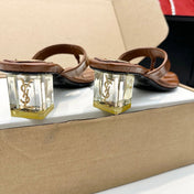 YSL 26S QUILTED THONG SANDALS 50 MM IN BROWN LAMBSKIN
