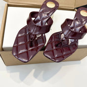 YSL 26S QUILTED THONG SANDALS 50 MM IN WINE RED LAMBSKIN