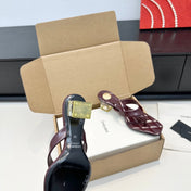 YSL 26S QUILTED THONG SANDALS 50 MM IN WINE RED LAMBSKIN