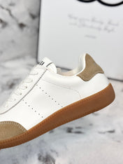 RETRO SNEAKERS IN WHITE LAMBSKIN MIX PEANUT SUEDE