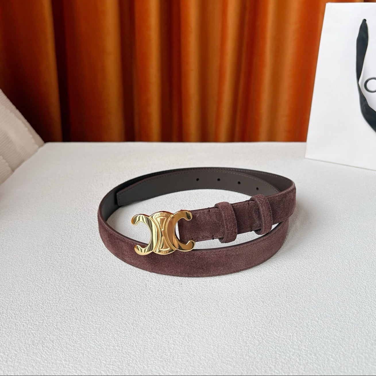CELINE 26S BELT 25 MM IN CHOCOLATE SUEDE 666331