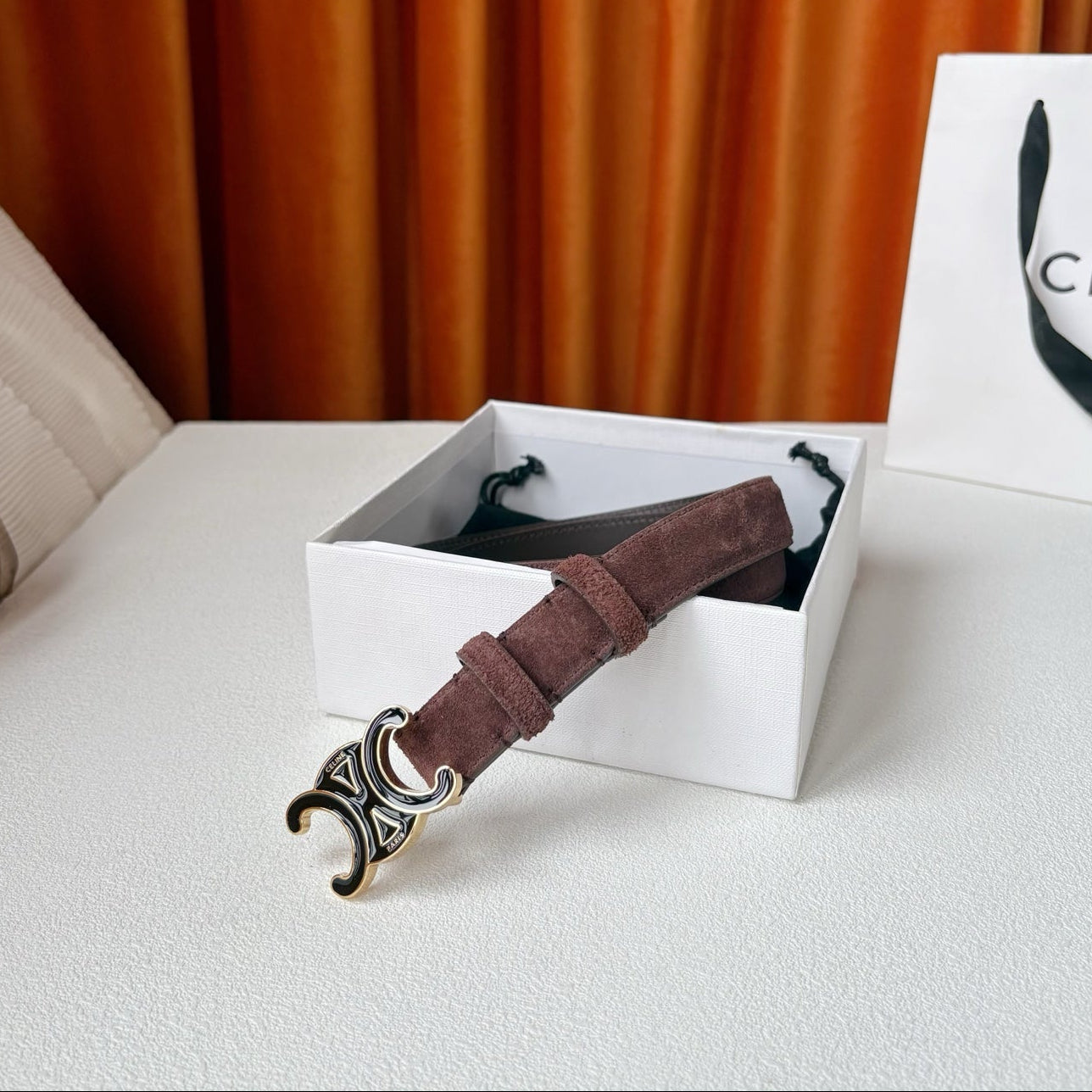 CELINE 26S BELT 25 MM IN CHOCOLATE SUEDE 666333