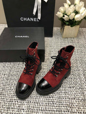 SHORT BOOTS GARNET RED MIX BLACK SUEDE LAMBSKIN