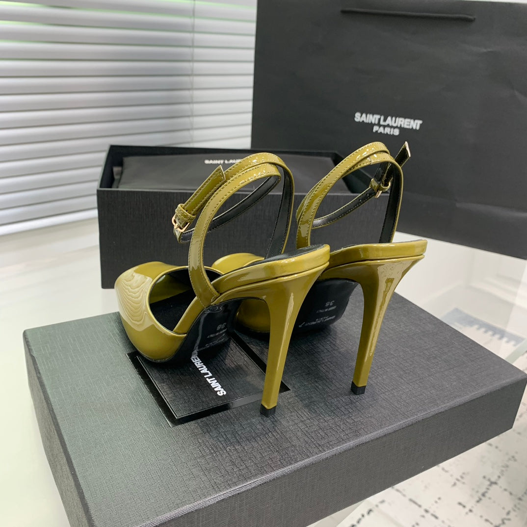 SL FISH MOUTH SANDAL PUMP LEMON POLISHED CALFSKIN