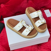 Sandal Flat White Brown Canvas