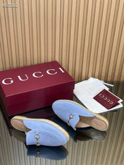GUCCI 26S LOAFER MULES IN LIGHT BLUE SUEDE