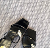 HIGH MULES WITH GEM IN BLACK GLOSSY CALFSKIN