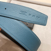 HM H D'ANCRE BELT BUCKLE & REVERSIBLE BLUE GREEN LEATHER STRAP 38 MM SILVER HARDWARE