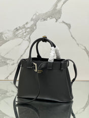 TOTE BAG WITH BELT 32 IN BLACK IMPORTED CALFSKIN