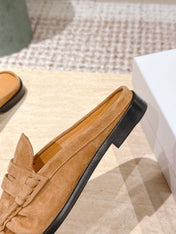 YSL 25S LOAFER MULE IN CARAMEL SUEDE