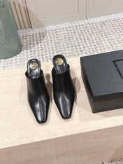 YSL 25S JILL MULES IN BLACK SMOOTH CALFSKIN