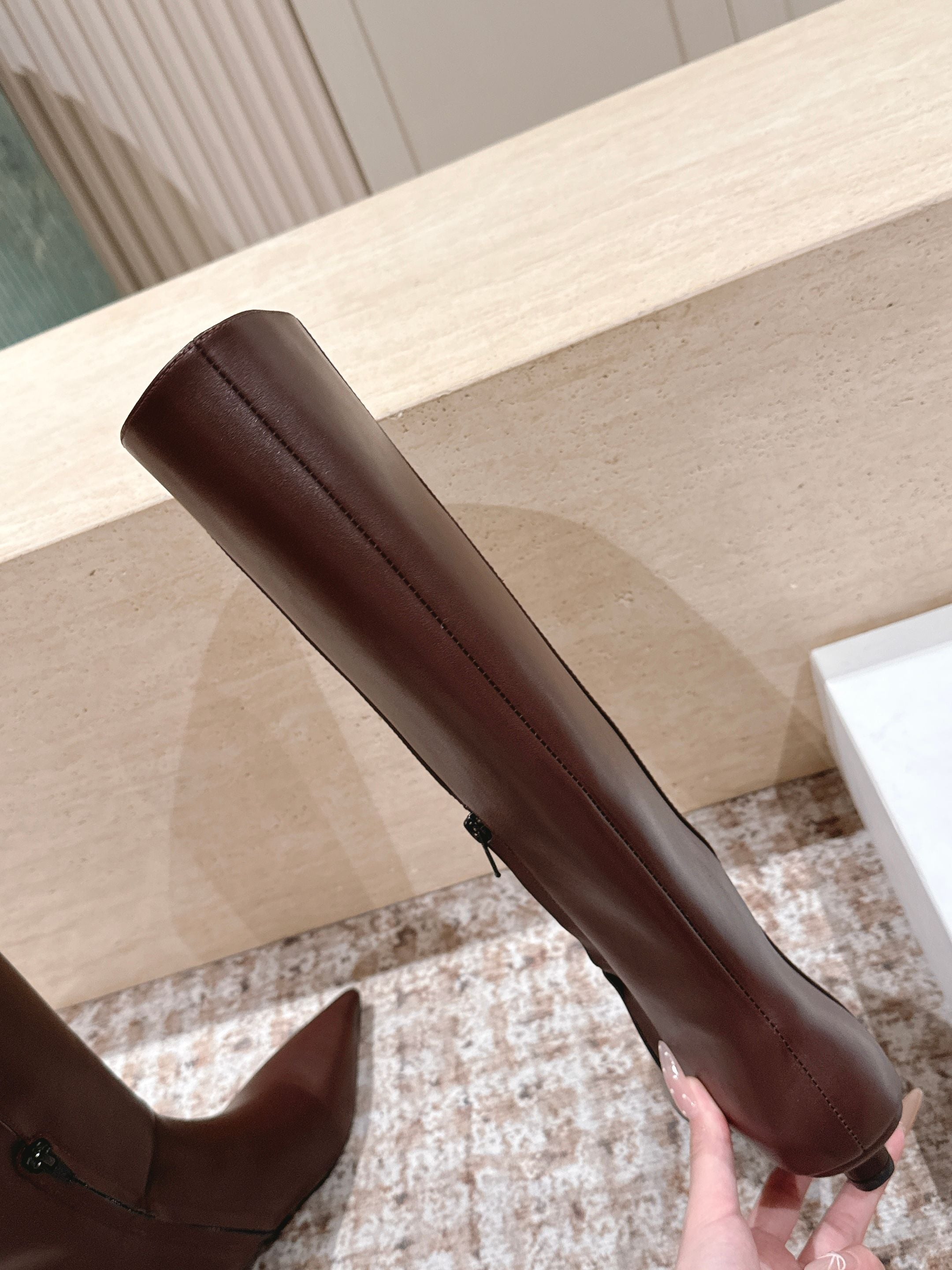 CELINE 26S HIGH-TOP BOOTS 55 MM IN BROWN CALFSKIN