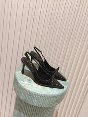 PRADA 26S POINTED-TOE SLINGBACK HEELS 85MM IN BLACK CROC-EMBOSSED CALFSKIN