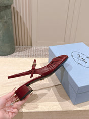 PRADA 26S SLINGBACK SANDALS 40MM IN DARK RED CALFSKIN WITH LOGO