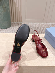 PRADA 26S SLINGBACK SANDALS 40MM IN DARK RED CALFSKIN WITH LOGO