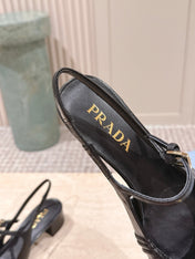 PRADA 26S SLINGBACK SANDALS 40MM IN BLACK CALFSKIN WITH LOGO
