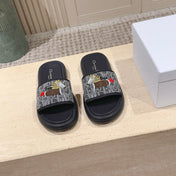 DIOR 26S SLIDE SANDALS IN GREY MONOGRAM EMBROIDERED CANVAS