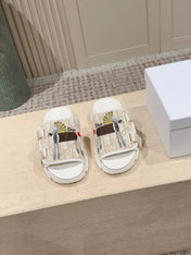 DIOR 26S DOUBLE STRAP SLIDE SANDALS IN BEIGE MONOGRAM CANVAS