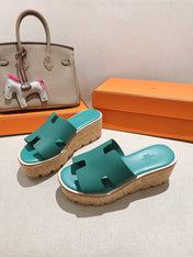 HM 25S HIGH WEDGE SANDALS IN PASTEL SEA GREEN LAMBSKIN STYLE 30