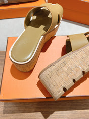 HM 25S HIGH WEDGE SANDALS IN LIGHT BROWN LAMBSKIN STYLE 2