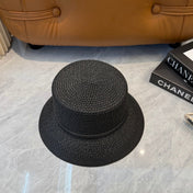 CHANEL 26S FLAT-BRIM STRAW HAT WITH RAISED CC LOGO 338106