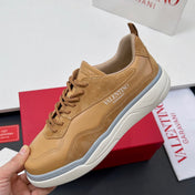 VALENTINO 25S RUNBOOT SNEAKERS IN BROWN SUEDE AND LAMBSKIN