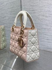 MEDIUM LADY BAG 20 IN BABY PINK QUILTED MACROCANNAGE CALFSKIN WHITE STRAP