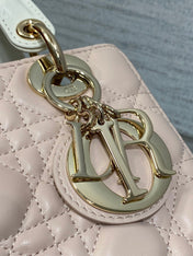 MEDIUM LADY BAG 20 IN BABY PINK QUILTED MACROCANNAGE CALFSKIN WHITE STRAP