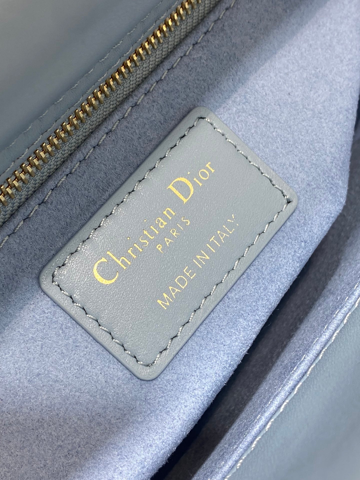MEDIUM LADY BAG 20 IN BABY BLUE QUILTED MACROCANNAGE CALFSKIN GREY STRAP
