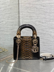 MINI 17 LADY BAG IN BLACK MIX COFFEE BROWN SNAKESKIN PATTERN LAMBSKIN