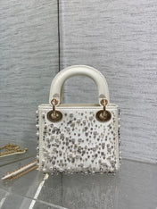 MINI 17 LADY BAG IN WHITE SATIN EMBROIDERED WITH BEADS 226310