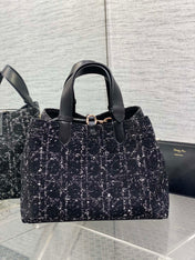 MEDIUM 28 TOUJOURS BAG IN BLACK MIX WHITE CANNAGE TWEED WITH GOLD HARDWARE