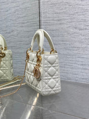 DIOR 25S MINI LADY DIOR BAG 17 IN IVORY CALFSKIN CHARM CRYSTAL EMBELLISHMENTS
