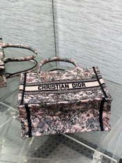 DIOR 25S LUCKY SMALL DIOR BOOK TOTE 26 IN PINK MULTICOLOR DIOR FLOWERS CALENDAR ALLOVER EMBROIDERY