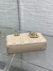 DIOR 25S MICRO LADY D-JOY 19 IN POWDER BEIGE CALFSKIN GOLD HARDWRE