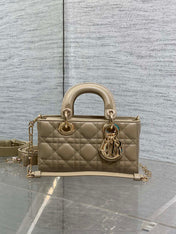 DIOR 25S SMALL LADY D‑JOY BAG 19 IN DARK BEIGE CANNAGE CALFSKIN GOLD HARDWRE